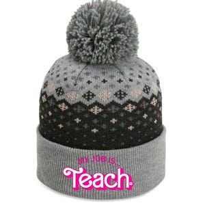 Retro Pink Style My Job Is Teach Teaching School For Teacher Gift The Baniff Cuffed Pom Beanie