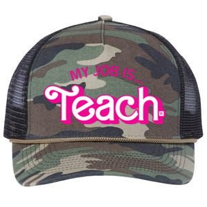 Retro Pink Style My Job Is Teach Teaching School For Teacher Gift Retro Rope Trucker Hat Cap