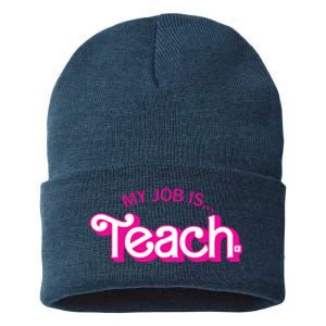 Retro Pink Style My Job Is Teach Teaching School For Teacher Gift Sustainable Knit Beanie