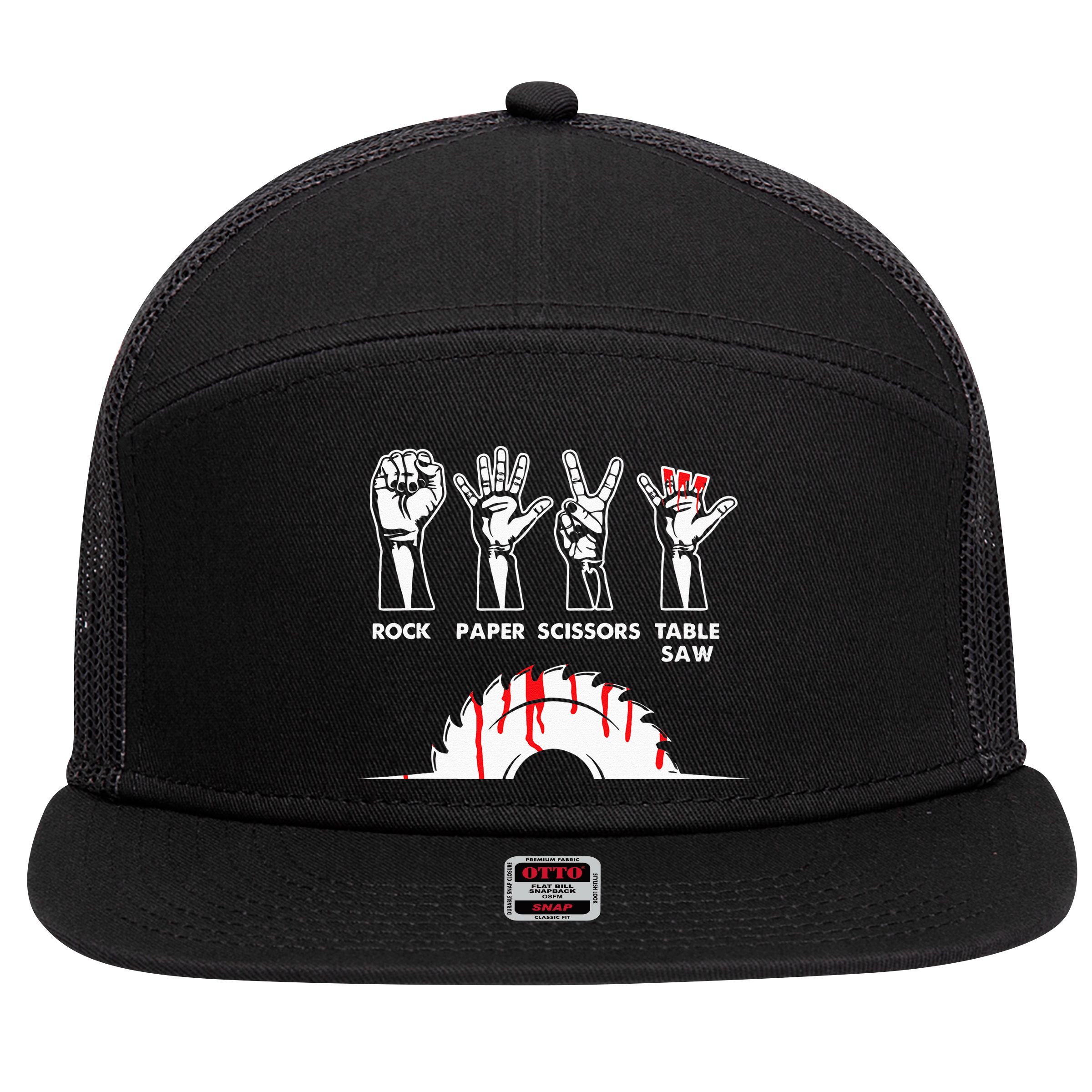 Rock Paper Scissors Table Saw Carpenter Craftsman Woodworker 7 Panel Mesh Trucker Snapback Hat