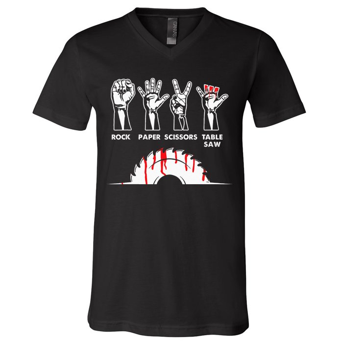 Rock Paper Scissors Table Saw Carpenter Craftsman Woodworker V-Neck T-Shirt