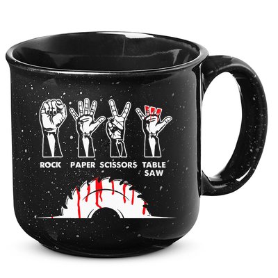 Rock Paper Scissors Table Saw Carpenter Craftsman Woodworker 15oz Campfire Ceramic Mug