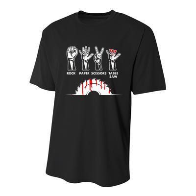 Rock Paper Scissors Table Saw Carpenter Craftsman Woodworker Youth Performance Sprint T-Shirt