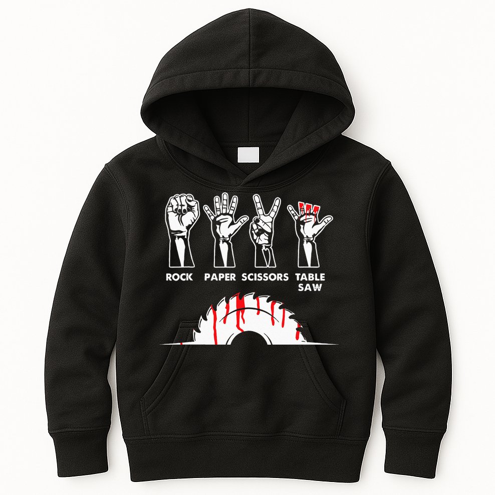 Rock Paper Scissors Table Saw Carpenter Craftsman Woodworker Kids Hoodie