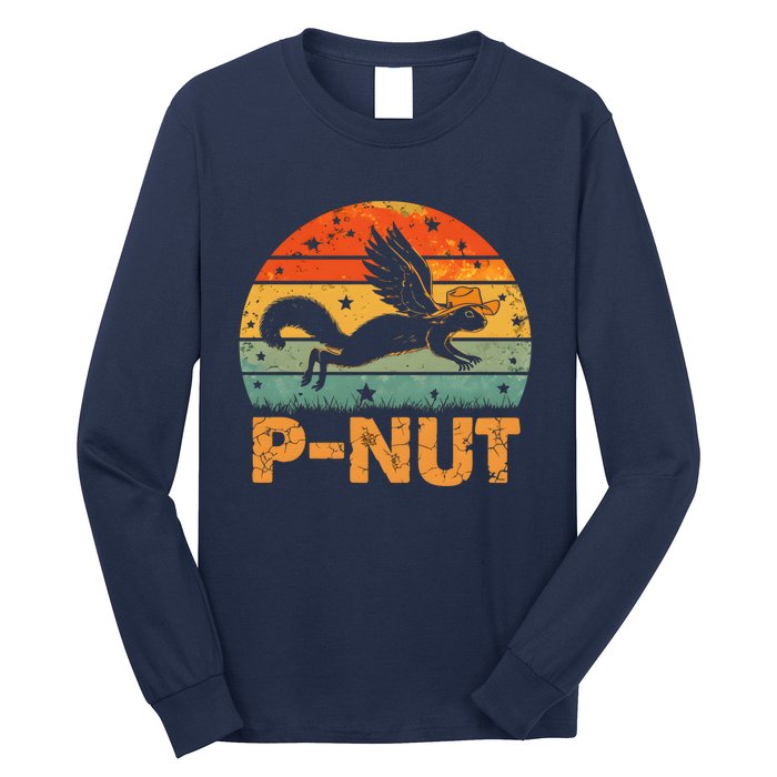 Retro Peanut Squirrel Justice For Peanut Vintage Retro Sunset Long Sleeve Shirt