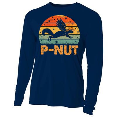 Retro Peanut Squirrel Justice For Peanut Vintage Retro Sunset Cooling Performance Long Sleeve Crew