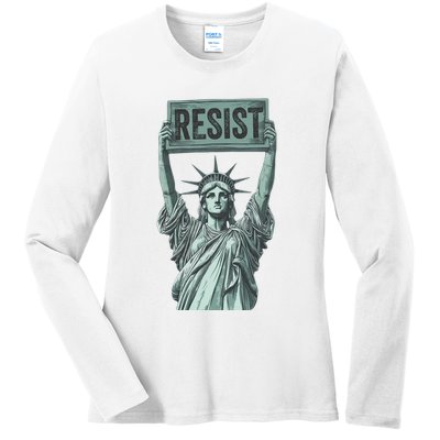 Resist Protest Statue Of Liberty Ladies Long Sleeve Shirt