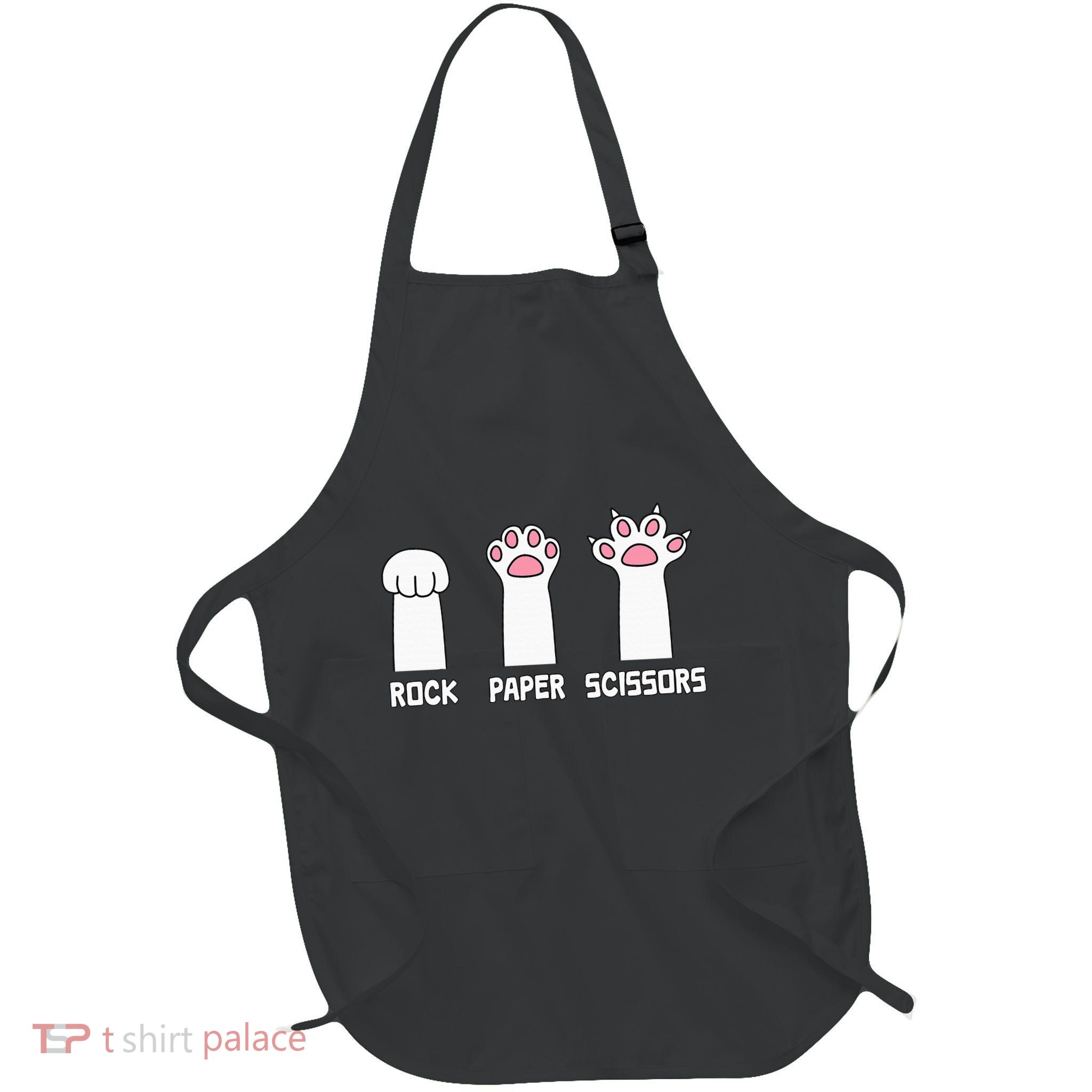 Rock Paper Scissors Cat Paws Game Cute Paw Funny Cat Full-Length Apron With Pockets