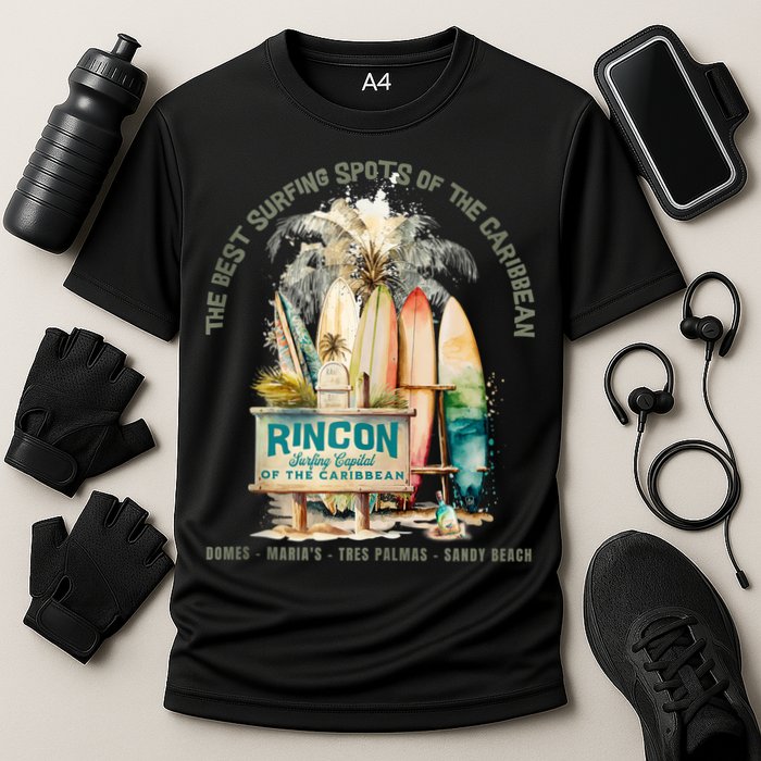 Rincon PR Surfing Capital Of The Caribbean Surfers Wipeout Cooling Performance Crew T-Shirt