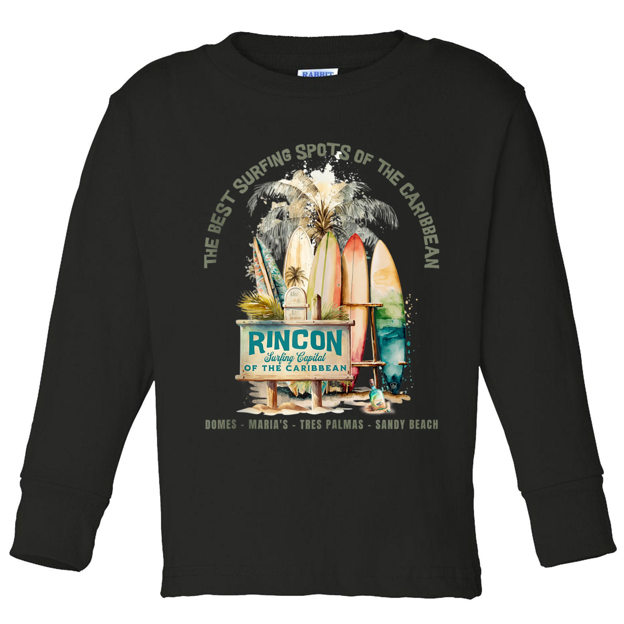 Rincon PR Surfing Capital Of The Caribbean Surfers Wipeout Toddler Long Sleeve Shirt