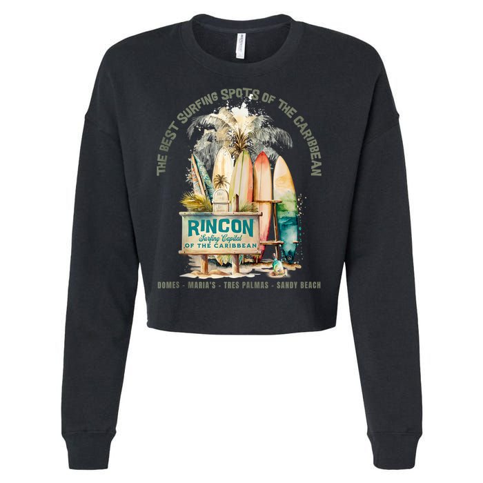 Rincon PR Surfing Capital Of The Caribbean Surfers Wipeout Cropped Pullover Crew