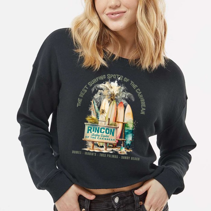 Rincon PR Surfing Capital Of The Caribbean Surfers Wipeout Cropped Pullover Crew