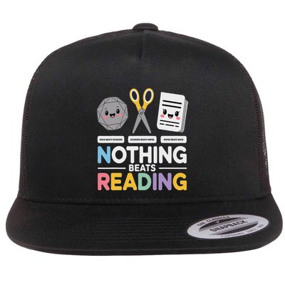 Rock Paper Scissors Nothing Beats Reading Funny Costume Flat Bill Trucker Hat