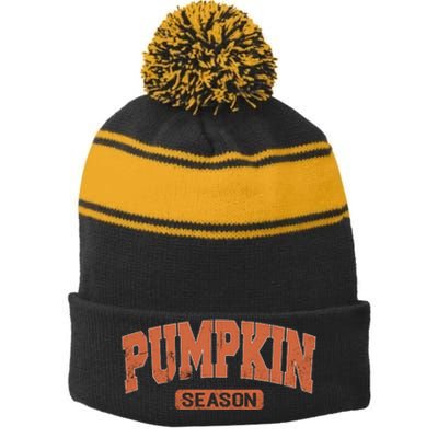 Retro Pumpkin Season Stripe Pom Pom Beanie