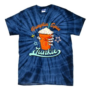 Retro Pumpkin Spice Junkie Skeleton Hand Pumpkin Spice Coffee Halloween Gift Tie-Dye T-Shirt