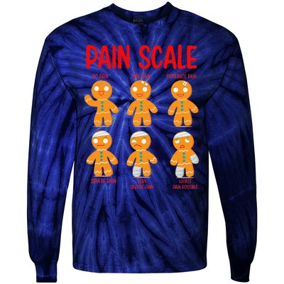 Retro Pain Scale Gingerbread Trauma Nurse Nursing Tie-Dye Long Sleeve Shirt