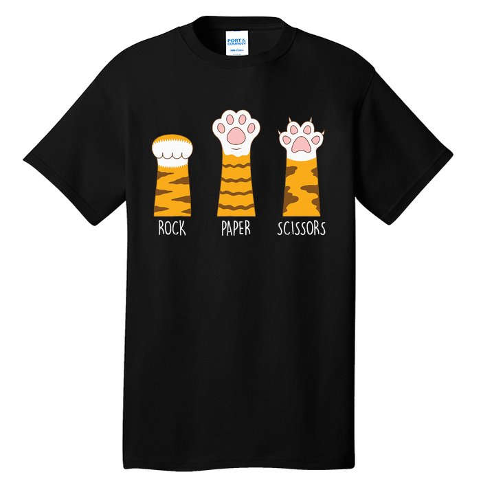 Rock Paper Scissors Hand Game Funny Cute Paw Cat Lovers Tall T-Shirt