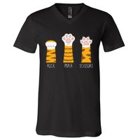 Rock Paper Scissors Hand Game Funny Cute Paw Cat Lovers V-Neck T-Shirt