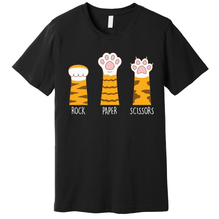 Rock Paper Scissors Hand Game Funny Cute Paw Cat Lovers Premium T-Shirt