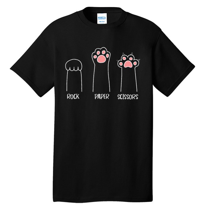 Rock Paper Scissors Hand Game Cute Paw Funny Cat Tall T-Shirt