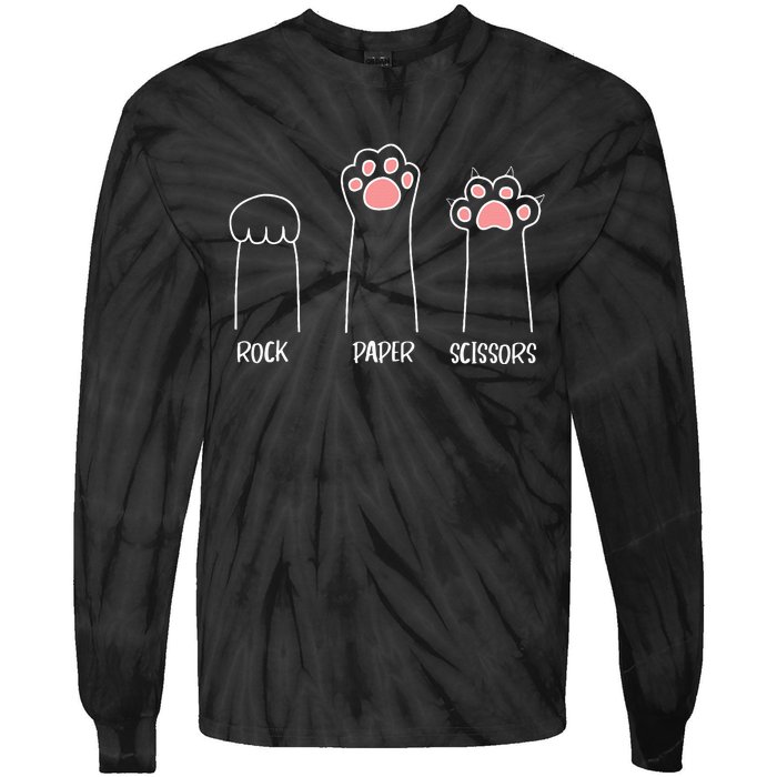 Rock Paper Scissors Hand Game Cute Paw Funny Cat Tie-Dye Long Sleeve Shirt