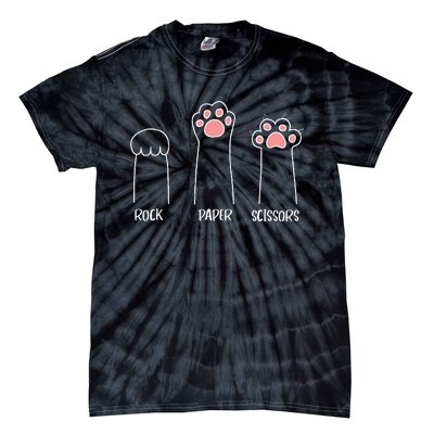 Rock Paper Scissors Hand Game Cute Paw Funny Cat Tie-Dye T-Shirt