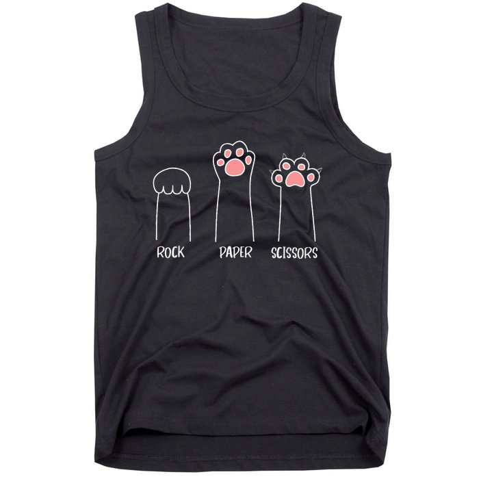 Rock Paper Scissors Hand Game Cute Paw Funny Cat Tank Top