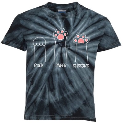 Rock Paper Scissors Hand Game Cute Paw Funny Cat Kids Tie-Dye T-Shirt