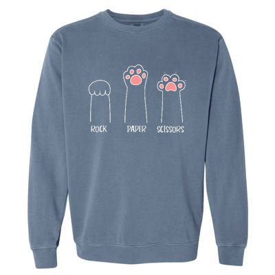 Rock Paper Scissors Hand Game Cute Paw Funny Cat Garment-Dyed Sweatshirt