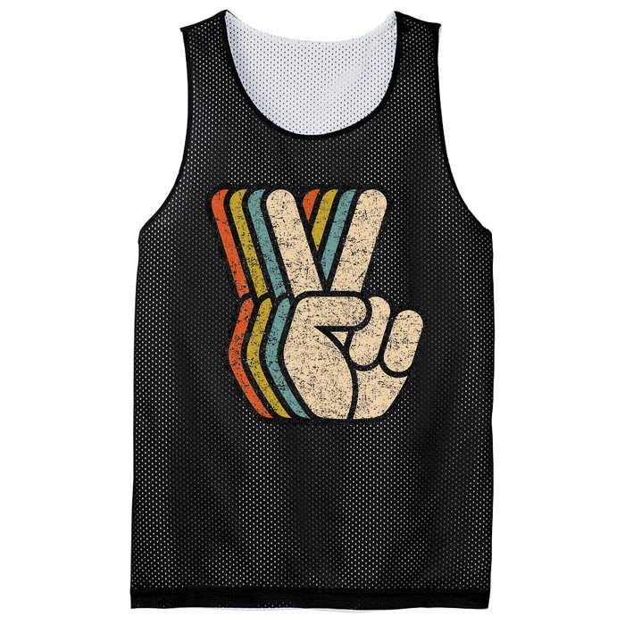 Retro Peace Sign V Fingers Vintage 60s 70s 80s Cool Mesh Reversible Basketball Jersey Tank