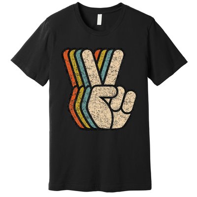 Retro Peace Sign V Fingers Vintage 60s 70s 80s Cool Premium T-Shirt