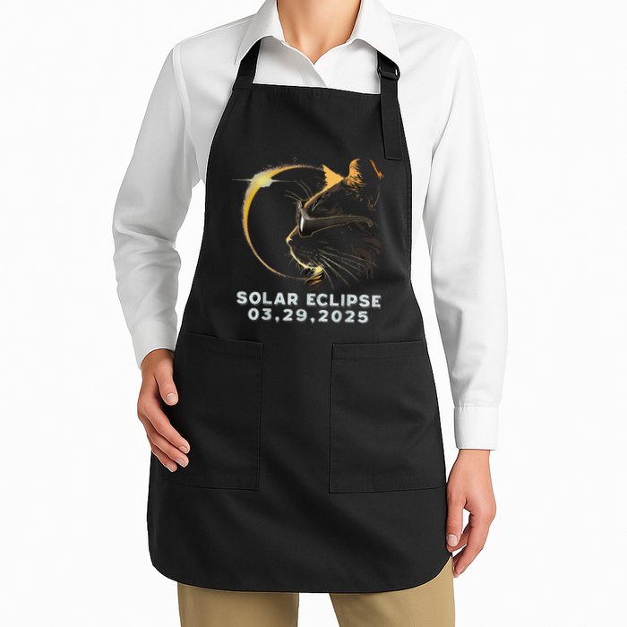 Retro Partial Solar Eclipse 2025 03 29 Solar Eclipse Cat Full-Length Apron With Pockets