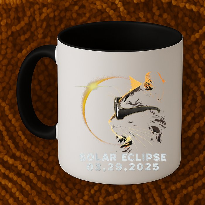 Retro Partial Solar Eclipse 2025 03 29 Solar Eclipse Cat Coffee Mug