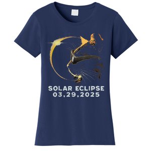 Retro Partial Solar Eclipse 2025 03 29 Solar Eclipse Cat Women's T-Shirt