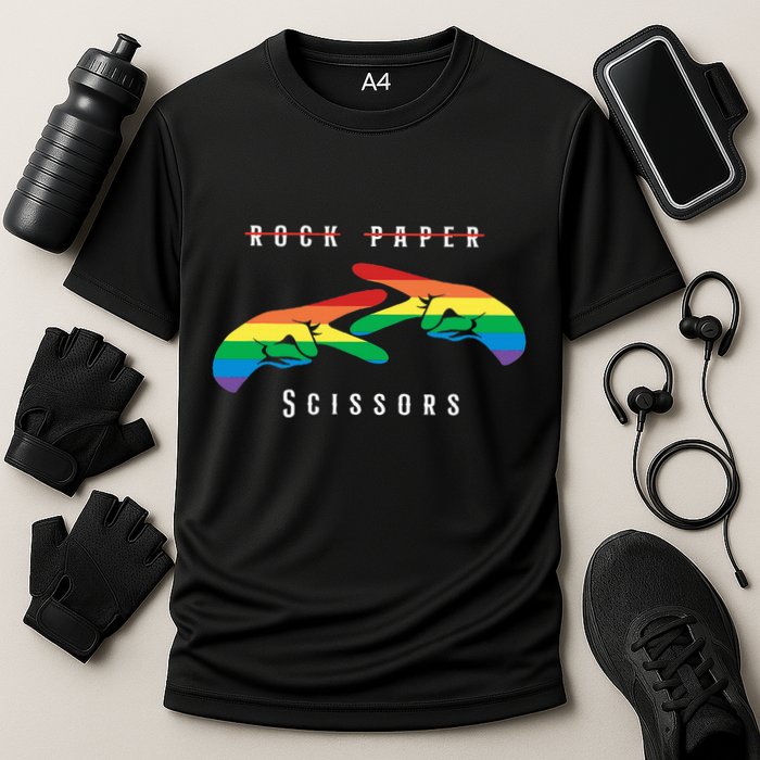 Rock Paper Scissors Funny Lesbian Pride Lgbt Cooling Performance Crew T-Shirt