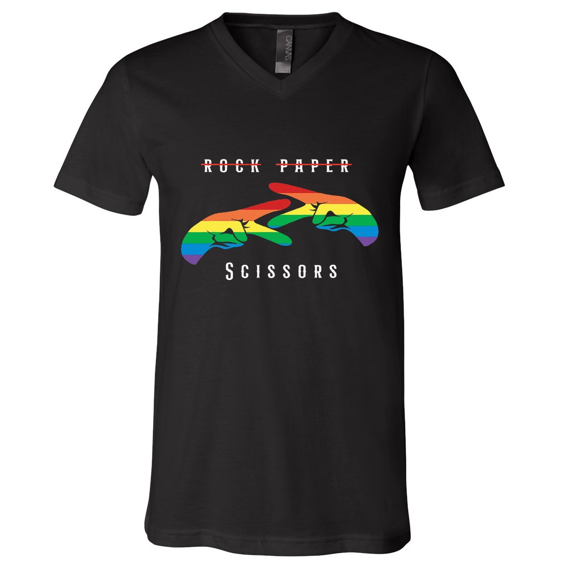Rock Paper Scissors Funny Lesbian Pride Lgbt V-Neck T-Shirt