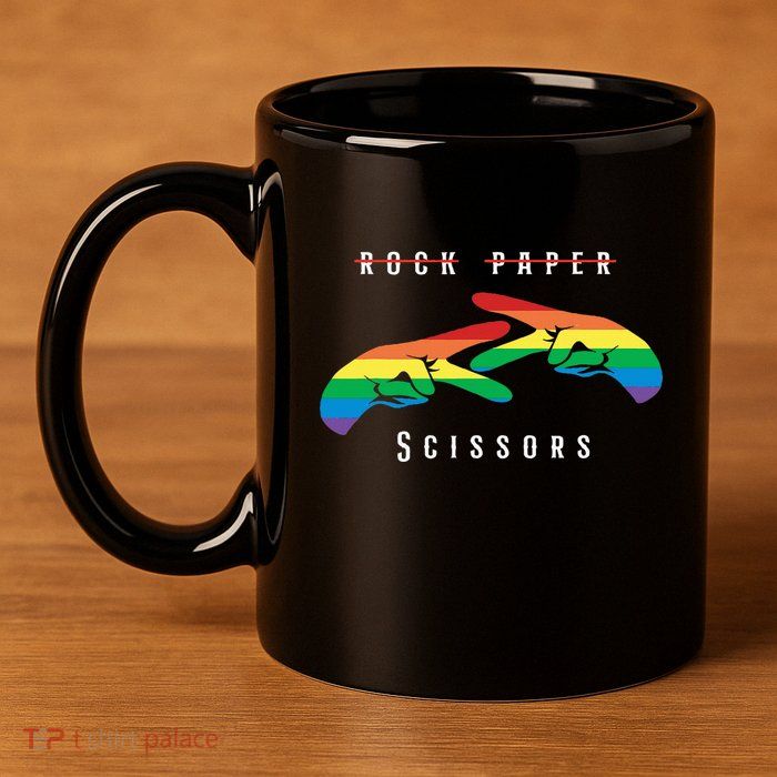 Rock Paper Scissors Funny Lesbian Pride Lgbt 11oz C Handle Ceramic Mug