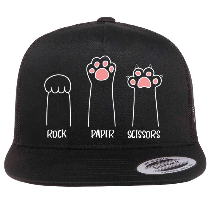 Rock Paper Scissors Hand Game Cute Paw Funny Cat Flat Bill Trucker Hat