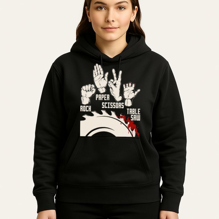Rock Paper Scissors Table Saw Funny Woodworking Carpenter Hoodie
