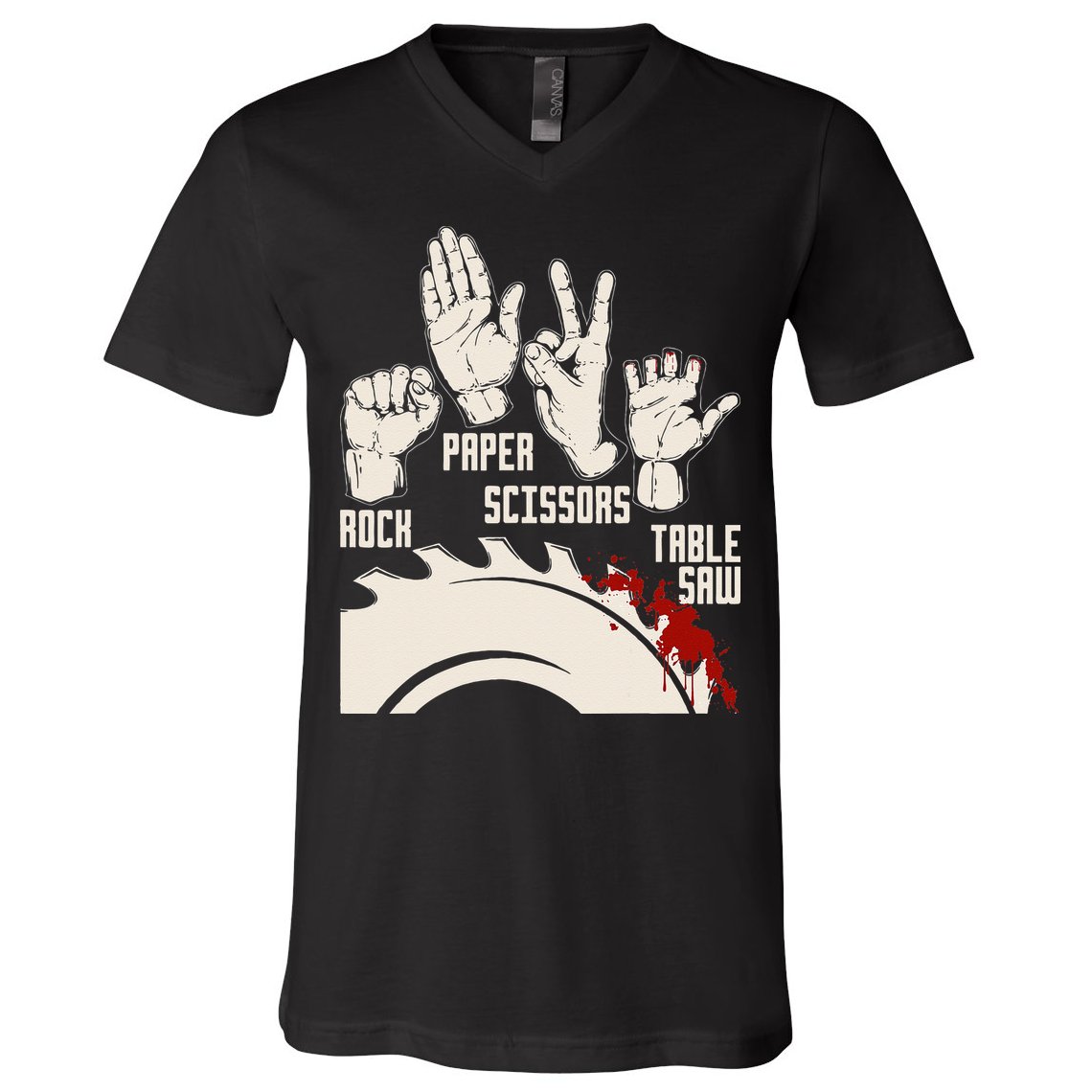 Rock Paper Scissors Table Saw Funny Woodworking Carpenter V-Neck T-Shirt