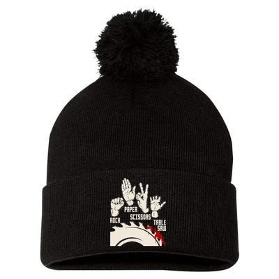 Rock Paper Scissors Table Saw Funny Woodworking Carpenter Pom Pom 12in Knit Beanie