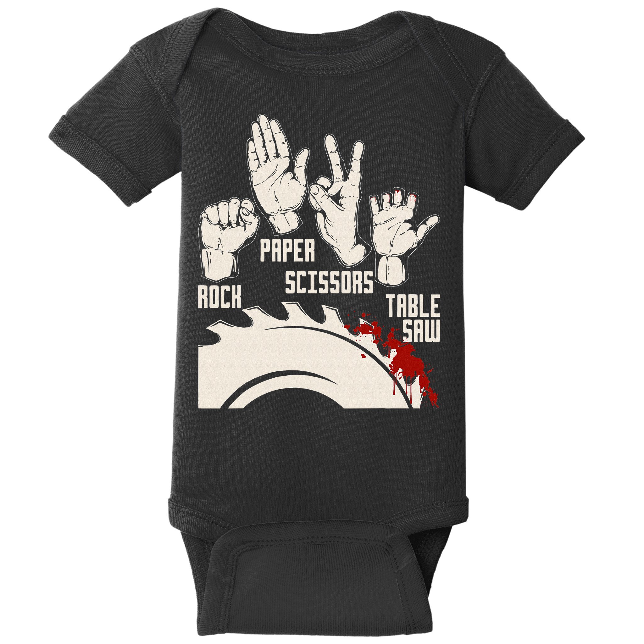 Rock Paper Scissors Table Saw Funny Woodworking Carpenter Baby Bodysuit