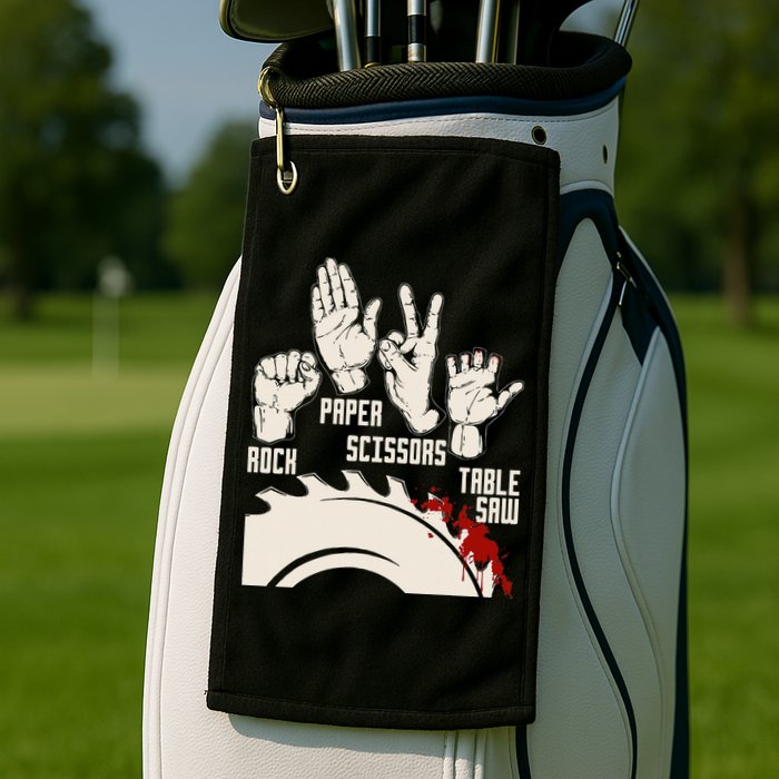 Rock Paper Scissors Table Saw Funny Woodworking Carpenter Golf Towel
