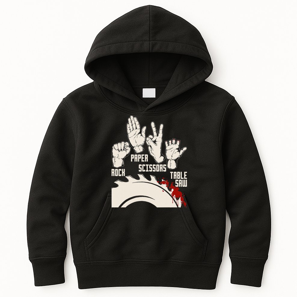 Rock Paper Scissors Table Saw Funny Woodworking Carpenter Kids Hoodie