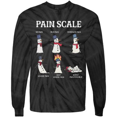 Retro Pain Scale Snowman Trauma Nurse Christmas Nursing Tie-Dye Long Sleeve Shirt