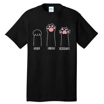 Rock Paper Scissors Hand Game Cute Pink Paw Funny Cat Tall T-Shirt