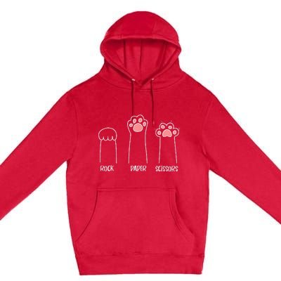 Rock Paper Scissors Hand Game Cute Pink Paw Funny Cat Premium Pullover Hoodie