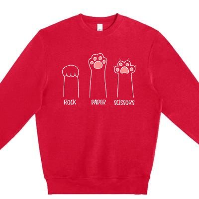 Rock Paper Scissors Hand Game Cute Pink Paw Funny Cat Premium Crewneck Sweatshirt