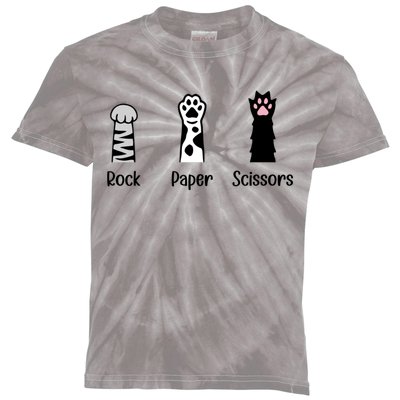 Rock Paper Scissors Hand Game Cute Paw Funny Cat Kids Tie-Dye T-Shirt