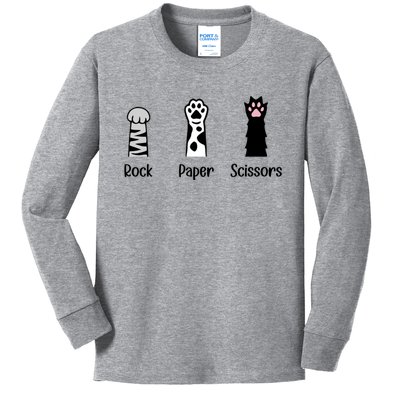 Rock Paper Scissors Hand Game Cute Paw Funny Cat Kids Long Sleeve Shirt